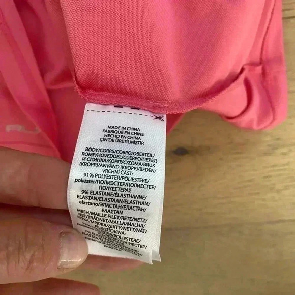 RLX Ralph Lauren Scalloped Neck Polo Shirt Pink Blue Small - Picture 5 of 8